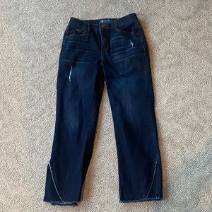 Democracy “Ab” Solution Navy Blue Jeans. Slit at ankle. Distressed.